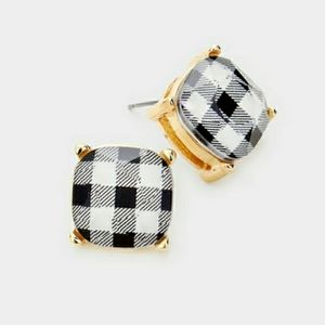 White Black Checkerboard Buffalo Checker Square Stud Fashion Jewelry Earrings